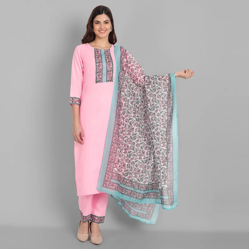Women Party Wear Yoke Patch Worked Kurta With Pant And Duppata Set Formal Stretch Pants