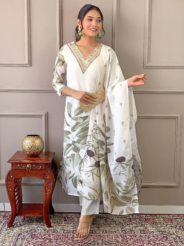 Women Party Wear Embroidery Worked Kurta With Pant And Duppata Set Trendy Tapered Pants
