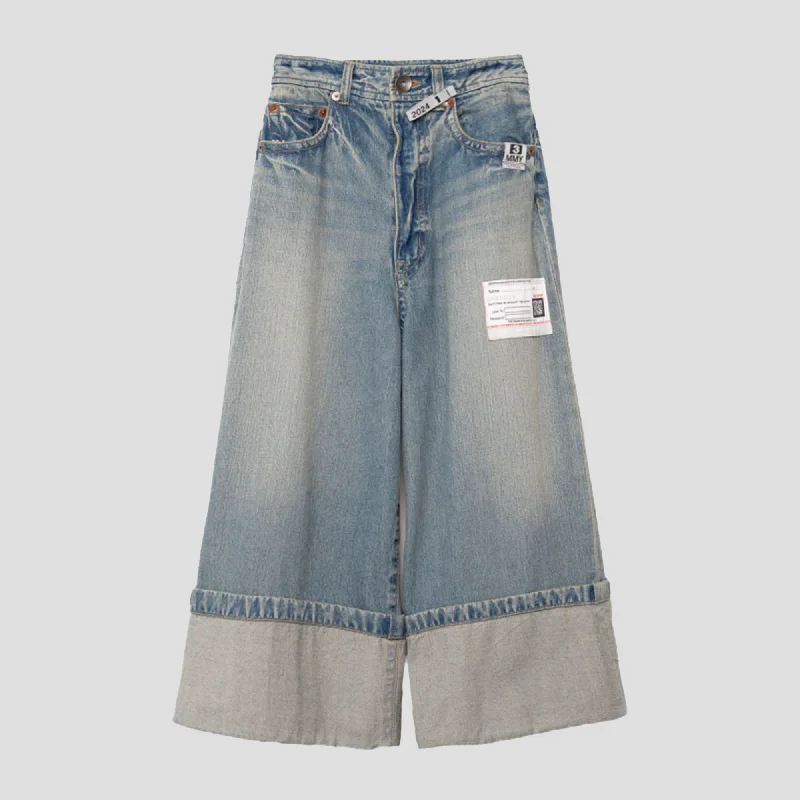 DENIM ROLL-UP PANTS Chic Checkered Pants