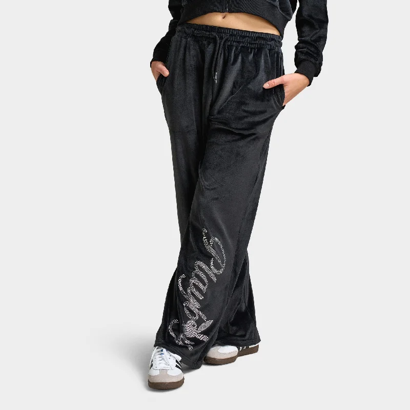 Playboy Womens' Script Velour Pant / Black Modern Stretch Trousers