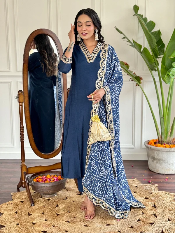Women Party Wear Embroidery Worked Kurta With Pant And Duppata Set Relaxed Casual Leggings