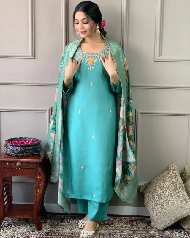 Women Party Wear Embroidery Worked Kurta With Pant And Duppata Set Formal Dress Pants Women Party Wear Embroidery Worked Kurta With Pant And Duppata Set Formal Dress Pants