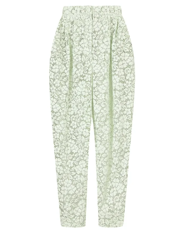 Lace Floral Pleated Front Cropped Pant Casual Lounge Pants