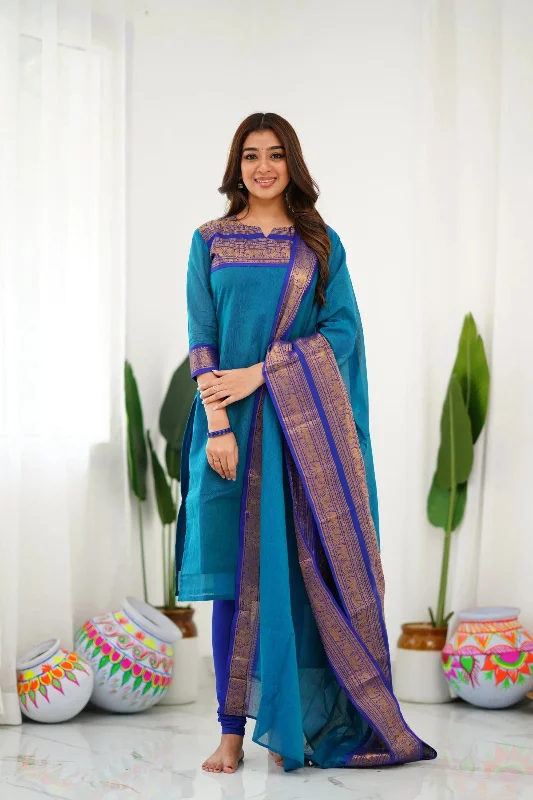 Women Party Wear Cotton Kurta With Pant And Duppata Set Comfy Cargo Trousers