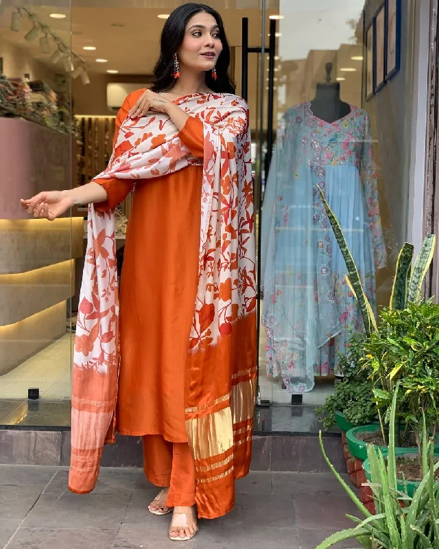 Women Party Wear Embroidery Worked Kurta With Pant And Duppata Set Elegant Silk Pants Women Party Wear Embroidery Worked Kurta With Pant And Duppata Set Elegant Silk Pants