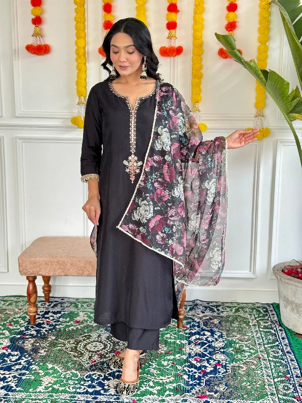 Women Party Wear Embroidery Worked Kurta With Pant And Duppata Set Trendy Velvet Pants