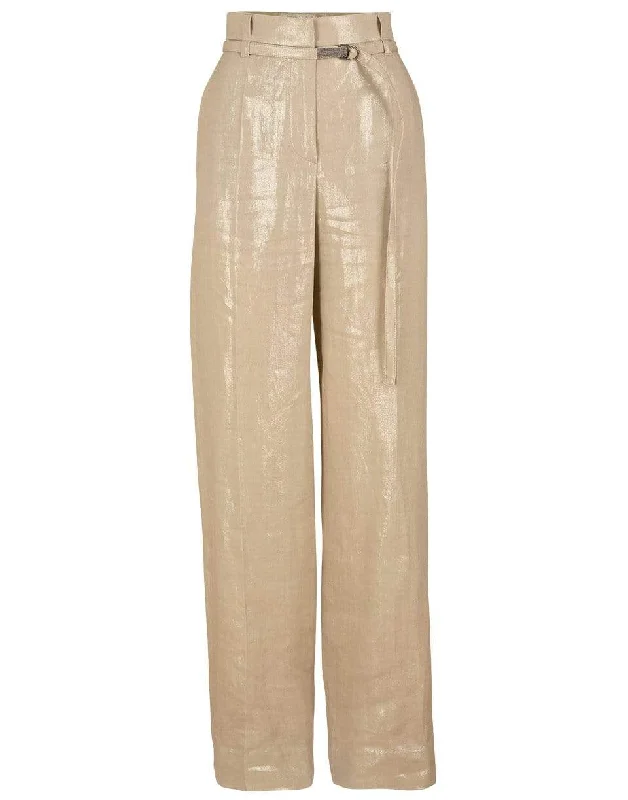 Coated Linen Belted Pant Trendy Tapered Pants