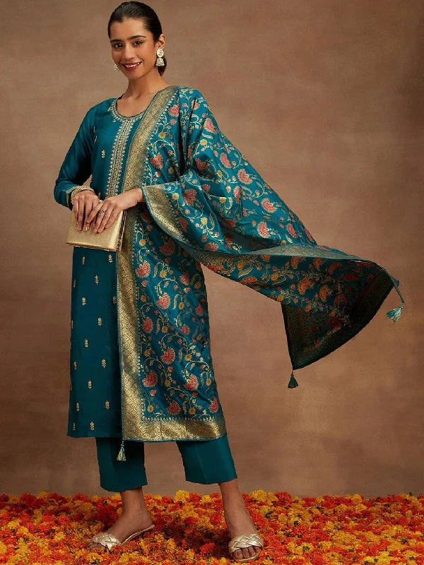 Women Party Wear Embroidery Worked Kurta With Pant And Duppata Set Lightweight Linen Pants