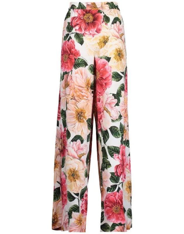 Floral Print Palazzo Pant Cozy Fitted Pants