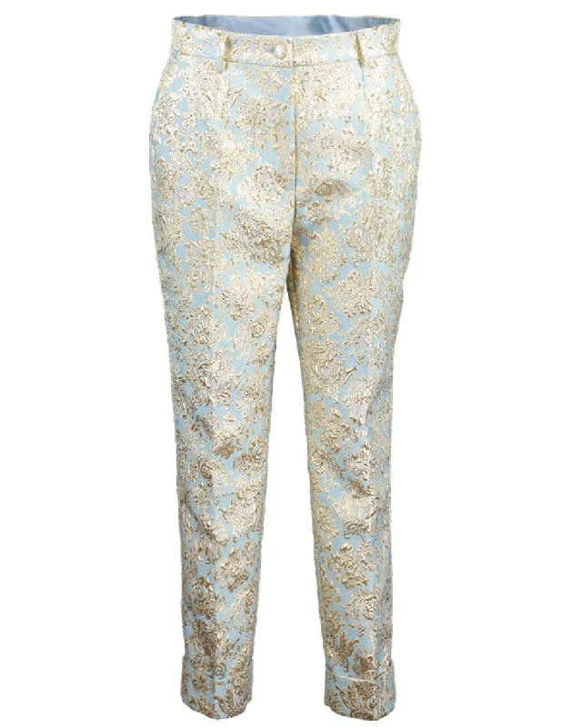 Jacquard Flat Front Pant Elegant Silk Pants