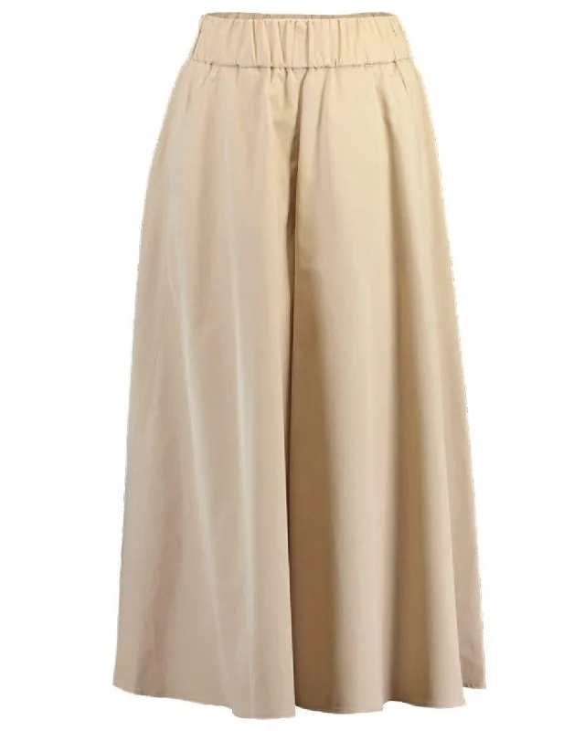Cotton Poplin Skirt Pants High-Waist Trousers