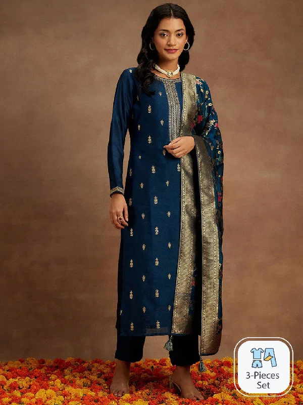 Women Party Wear Embroidery Worked Kurta With Pant And Duppata Set Chic Faux Leather Pants