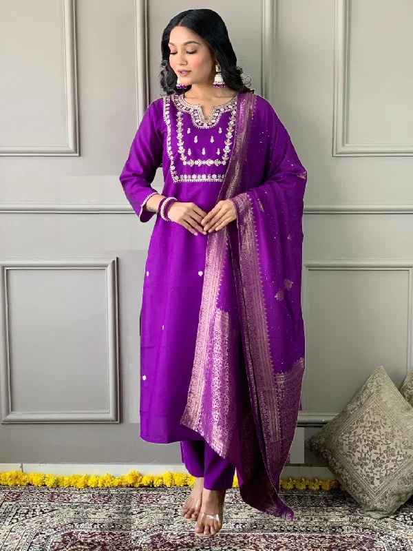 Women Party Wear Embroidery Worked Kurta With Pant And Duppata Set Relaxed Casual Leggings Women Party Wear Embroidery Worked Kurta With Pant And Duppata Set Relaxed Casual Leggings