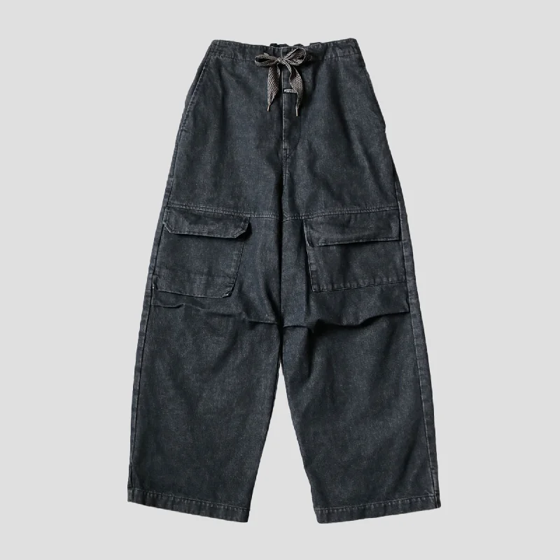 14oz CHARCOAL DENIM BAGGY PANTS Comfortable Denim Pants