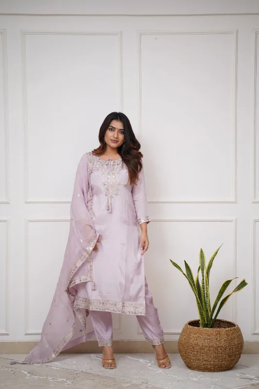 Women Party Wear Embroidery Worked Kurta With Pant And Duppata Set Classic Chino Pants