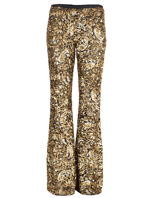 Paisley Paillette Flare Pant Casual Plaid Pants