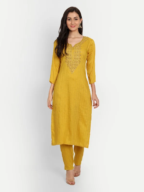 Women Party Wear Embroidery Worked Kurta With Pant Casual Plaid Pants