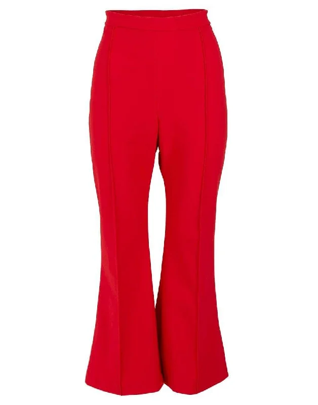 Red Bonded Neoprene Flare Pant Formal Linen Trousers