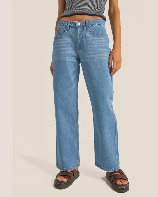 Washed Out Denim Pant Chic Faux Leather Pants