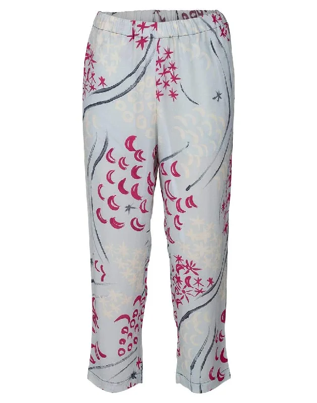 Printed Cropped Elastic Waist Pant Relaxed Lounge Trousers