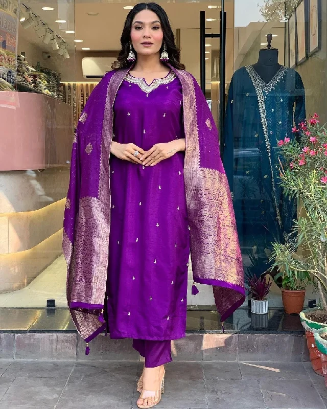 Women Party Wear Embroidery Worked Kurta With Pant And Duppata Set Elegant Dress Pants Women Party Wear Embroidery Worked Kurta With Pant And Duppata Set Elegant Dress Pants