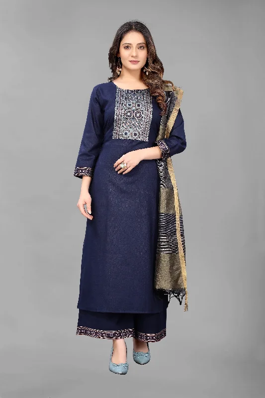Women Party Wear Embroidery Worked Kurta With Pant And Duppata Set Classic Straight Pants