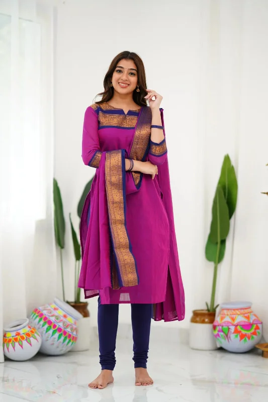 Women Party Wear Cotton Kurta With Pant And Duppata Set Classic Flared Pants