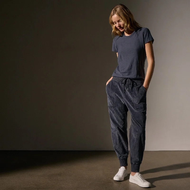 Corduroy Mixed Media Pant - Blue Noir Pigment Comfortable Fleece Pants