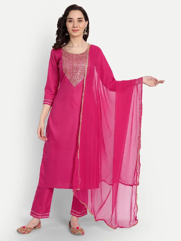Women Party Wear Jari Butta Worked Kurta With Pant And Duppata Set Trendy Wide-Leg Pants
