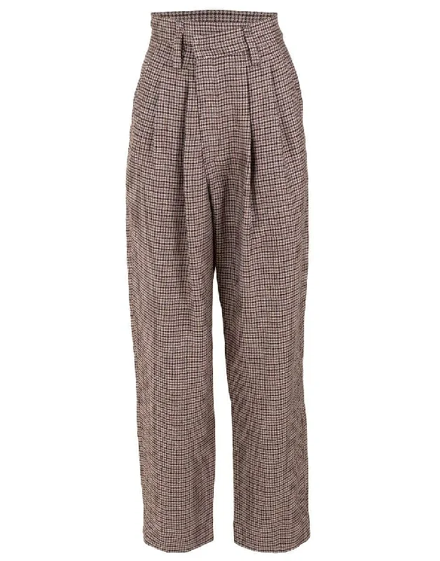Fango Houndstooth Asymmetrical Closure Pleated Cuffed Pant Fashionable Work Pants