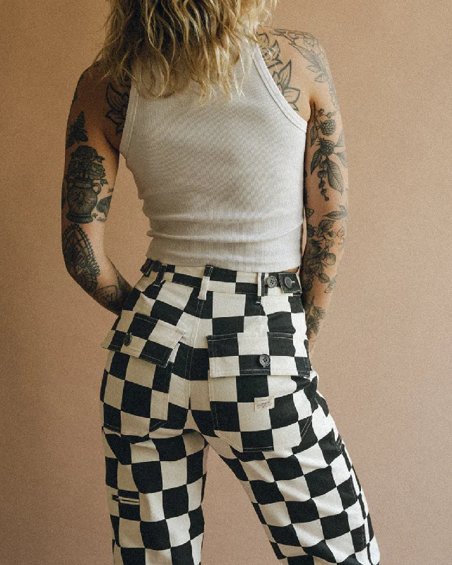 304 Service Fatigue Pants - Black Checkerboard Casual Track Pants