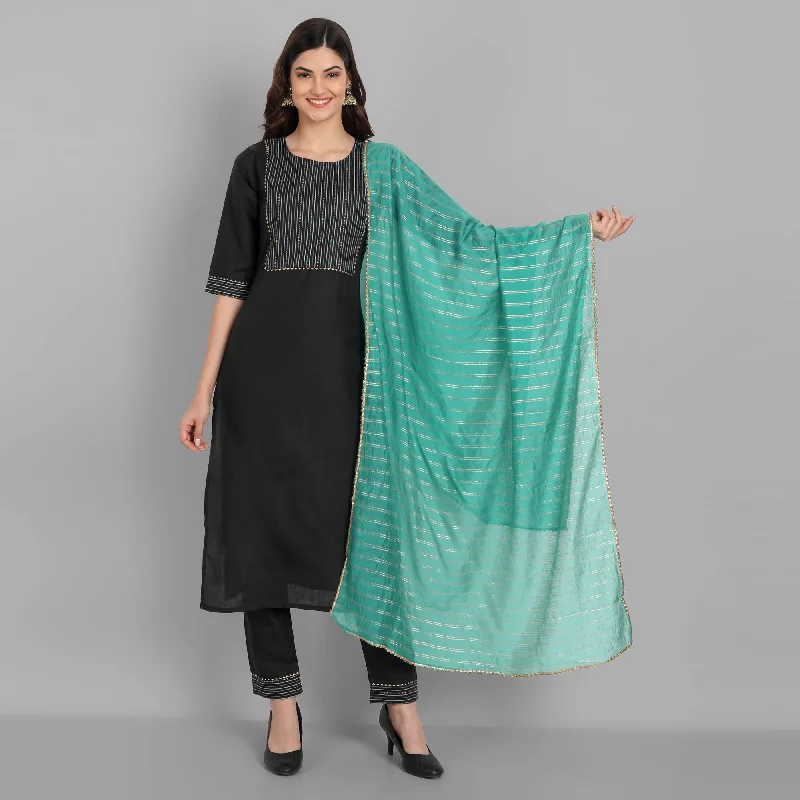 Women Party Wear Foil Print Worked Kurta With Pant And Duppata Set Comfortable Wide-Leg Pants