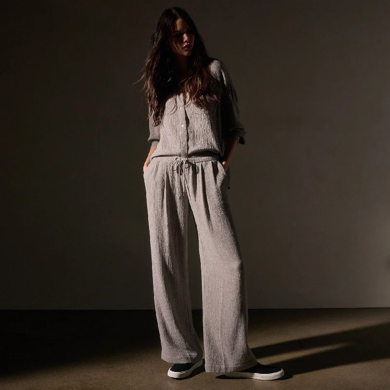 Pleated Wool Blend Pant - Silver Wheat High-Waist Jogger Pants