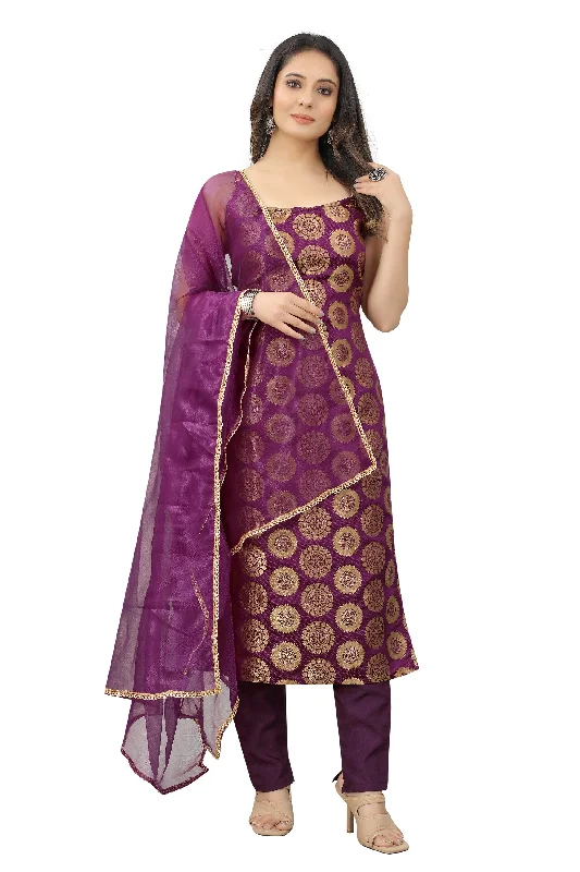 Women Party Wear Jari Weaving Worked Kurta With Pant Set High-Waist Yoga Pants