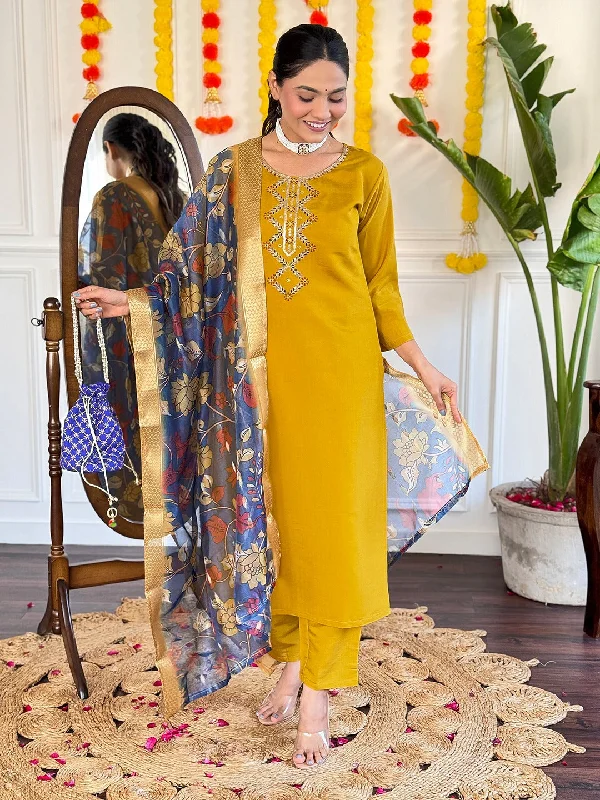 Women Party Wear Embroidery Worked Kurta With Pant And Duppata Set Casual Track Pants