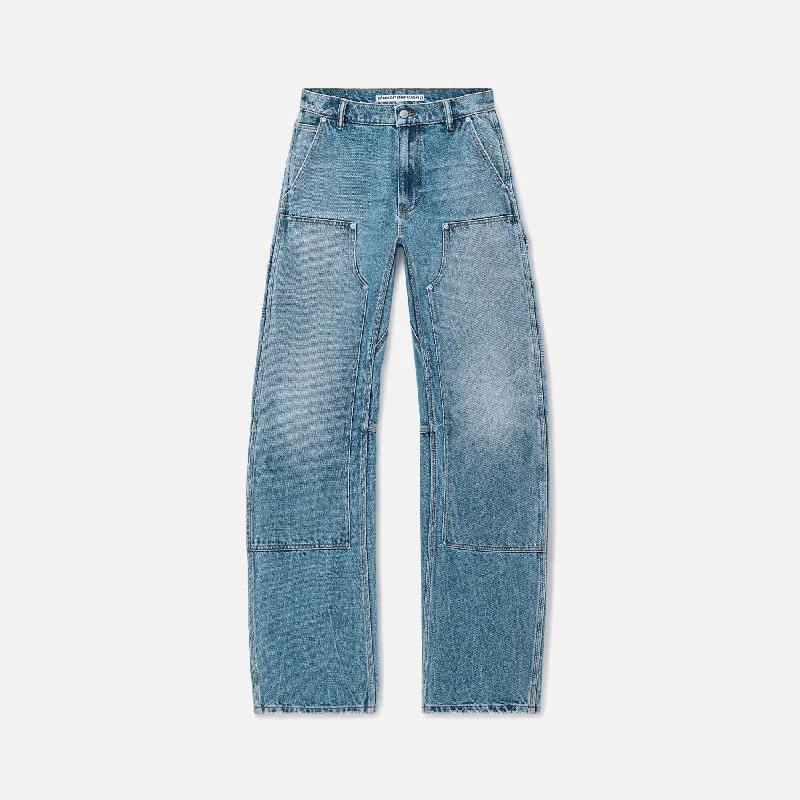 Alexander Wang High Waisted Bowed Carpenter Pant Crystal Pattern - Worn Indigo Comfy Zip-Up Pants