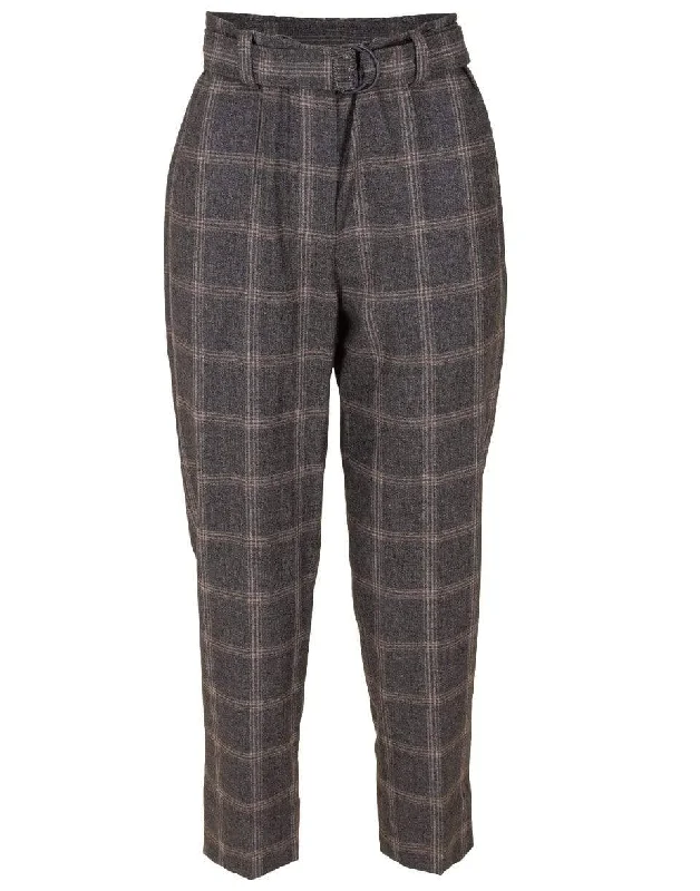 Belted Plaid Wool Pant Comfortable Cargo Pants