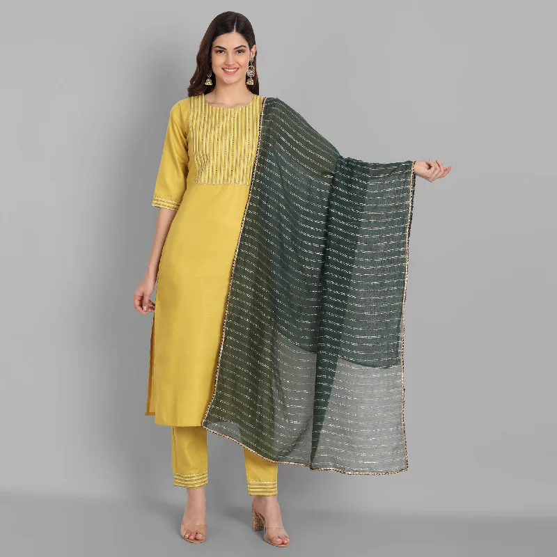 Women Party Wear Foil Print Worked Kurta With Pant And Duppata Set Lightweight Linen Pants