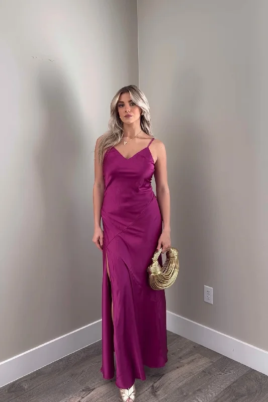 MONIQUE MAGENTA LONG SLIP DRESS