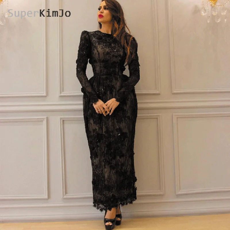 black evening dresses 2020 lace appliqué 3d flowers mermaid modest evening gown formal dress black evening dresses 2020 lace appliqué 3d flowers mermaid modest evening gown formal dress