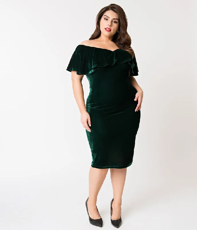Unique Vintage Sophia Velvet Wiggle Dress - Green
