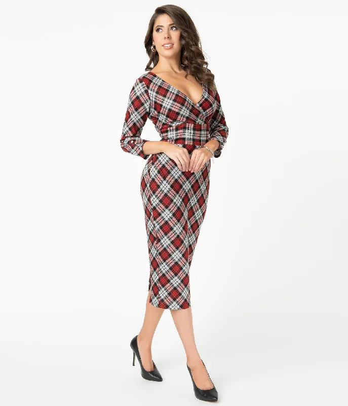 Unique Vintage Lyddie Dress - Red / Grey Plaid
