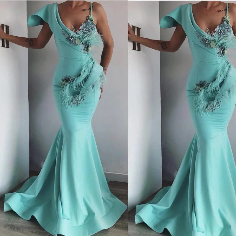 mermaid evening dresses long women beaded hunter green feather evening gowns 2020