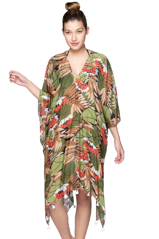 Lotus Pathway Print V-Neck Sun Dress in Multi