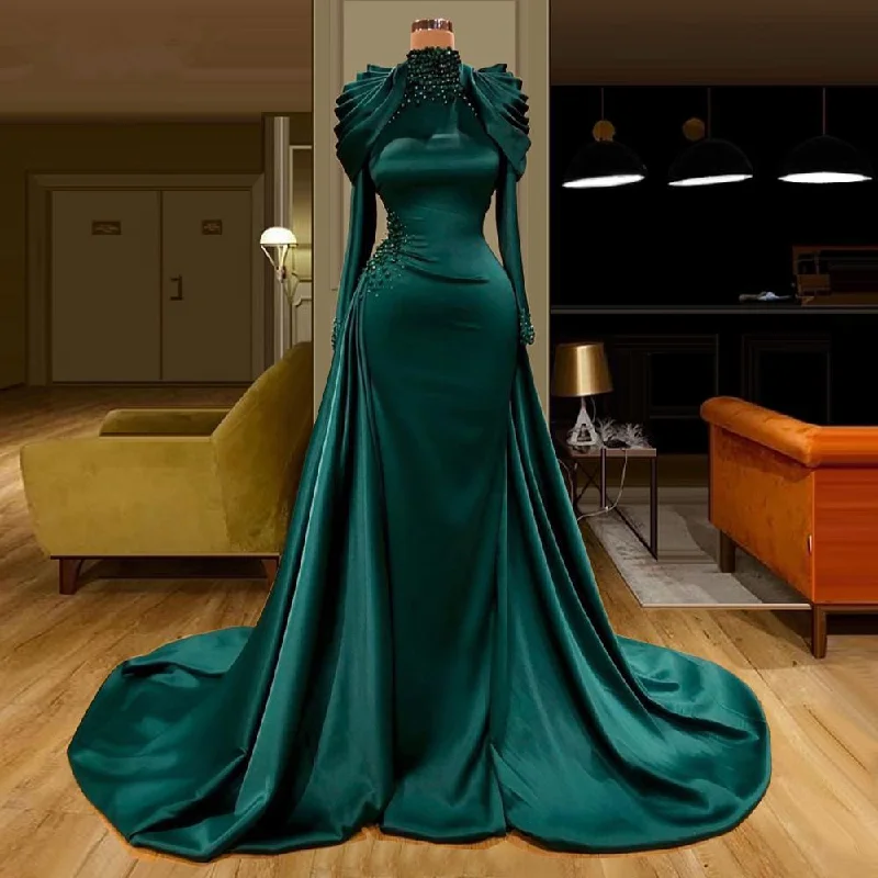 green prom dress, high neck prom dress, long sleeve prom dress, satin evening dresses, detachable skirt evening dreses, pearls prom dresses, long sleeve evenng dresses,DS5047 green prom dress, high neck prom dress, long sleeve prom dress, satin evening dresses, detachable skirt evening dreses, pearls prom dresses, long sleeve evenng dresses,DS5047
