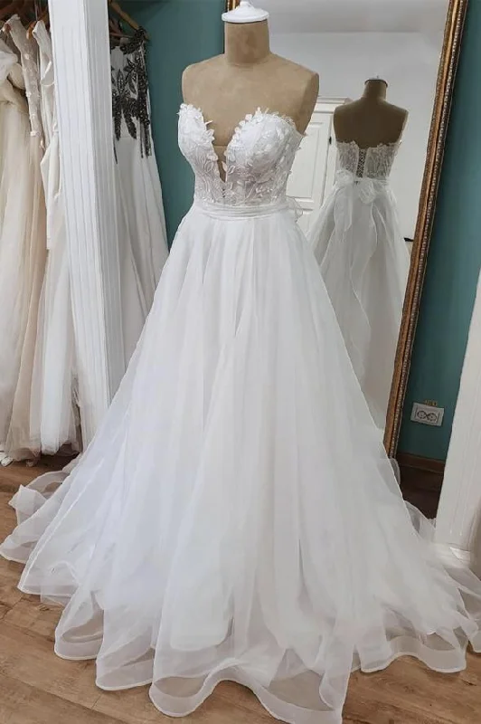 White lace long ball gown dress white formal dress  C1341