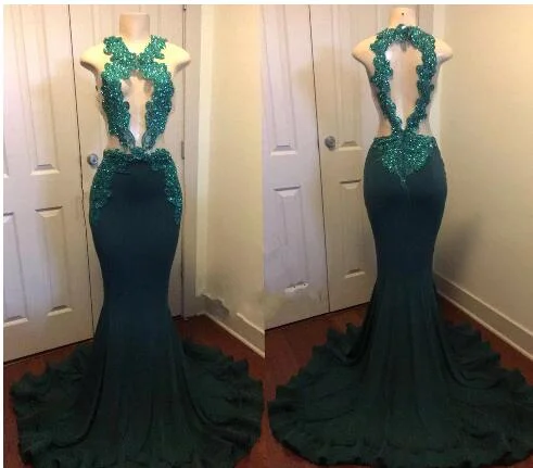hunter green mermaid evening dresses long beaded lace appliqué 2020 sexy formal dress vestido Longo