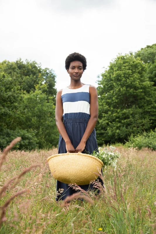 Cece-Sue Organic Cotton Dress in Midnight and White Bold Stripe