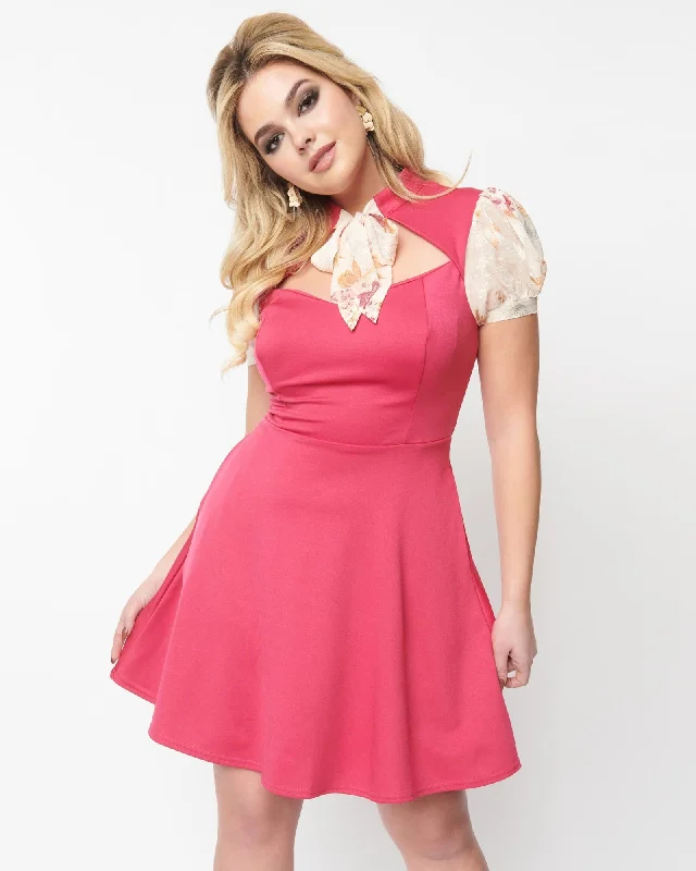 Smak Parlour Rose & Cream Floral Chiffon Flare Dress | Pink, Floral