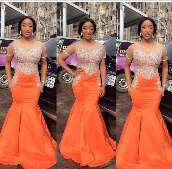 orange mermaid evening dresses 2020 beaded lace appliqué crystals elegant evening gown formal dress